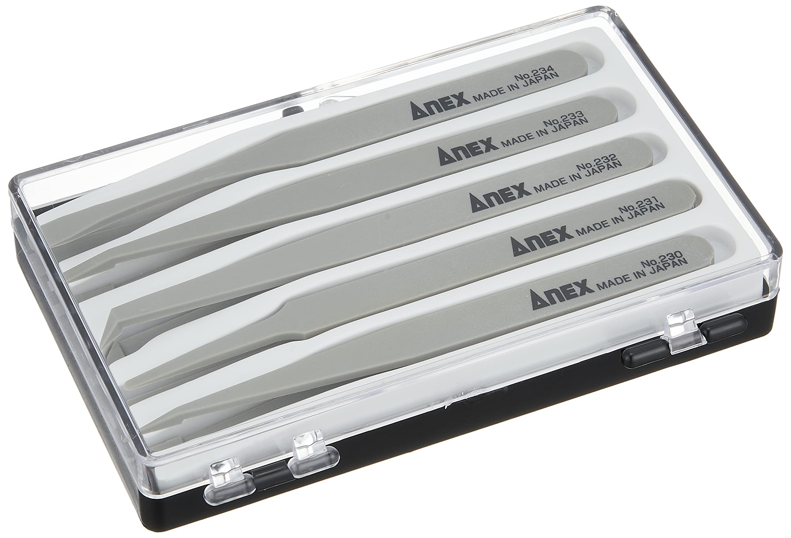 アネックス(ANEX) ピンセット プラスチック製 ケース付 5本組 No.230-5S