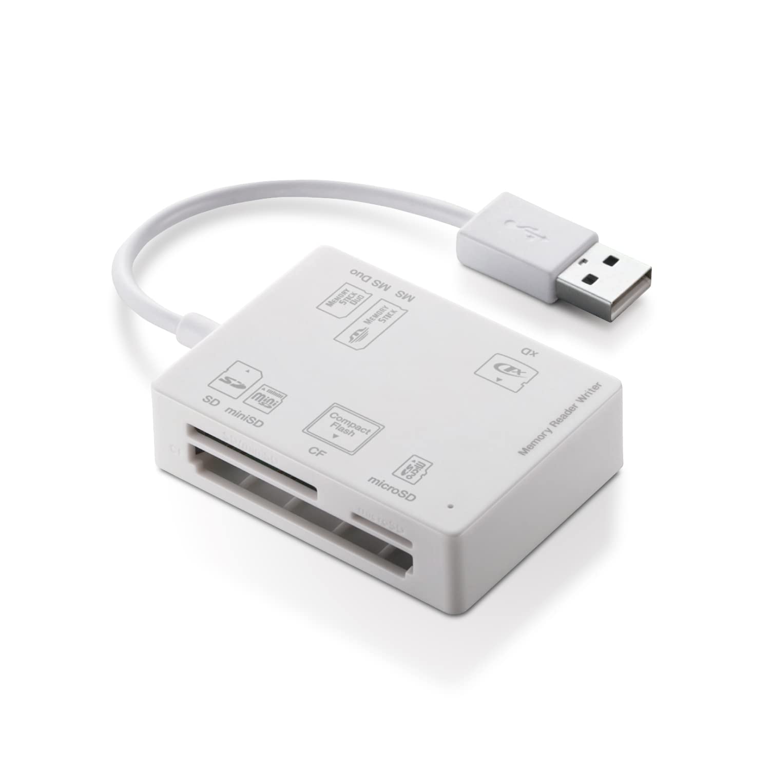 エレコム カードリーダー USB2.0 ケーブル一体型 コンパクトモデル 58メディア対応 ホワイト MR-A012WH
