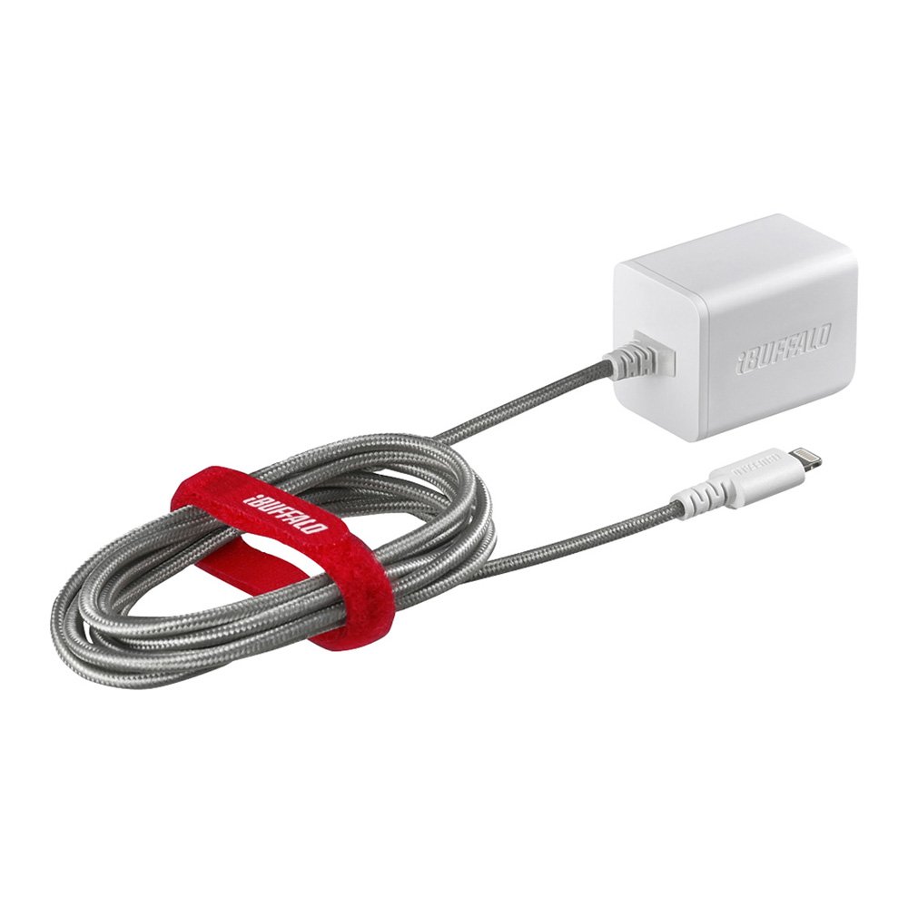 iBUFFALO USB充電器 2.4A急速 Lightning直付け1.5m 高耐久ファブリックケーブル Made for iPod/iPhone/iPad取得 ホワイト BSMPA2403LC1WH