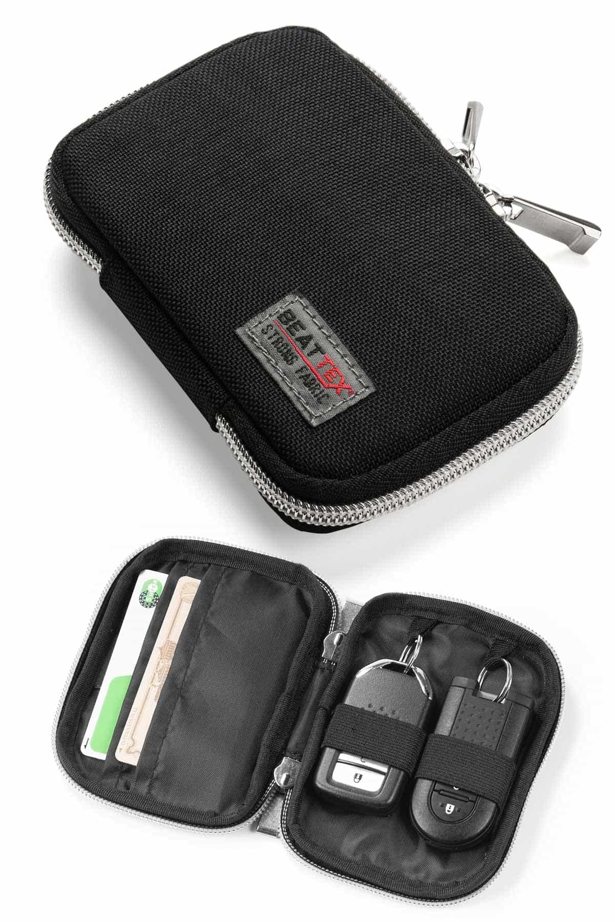[サンワダイレクト] スマートキーケース 2個収納 横並び カード入れ付き 撥水 ブラック 200-CAR054BK