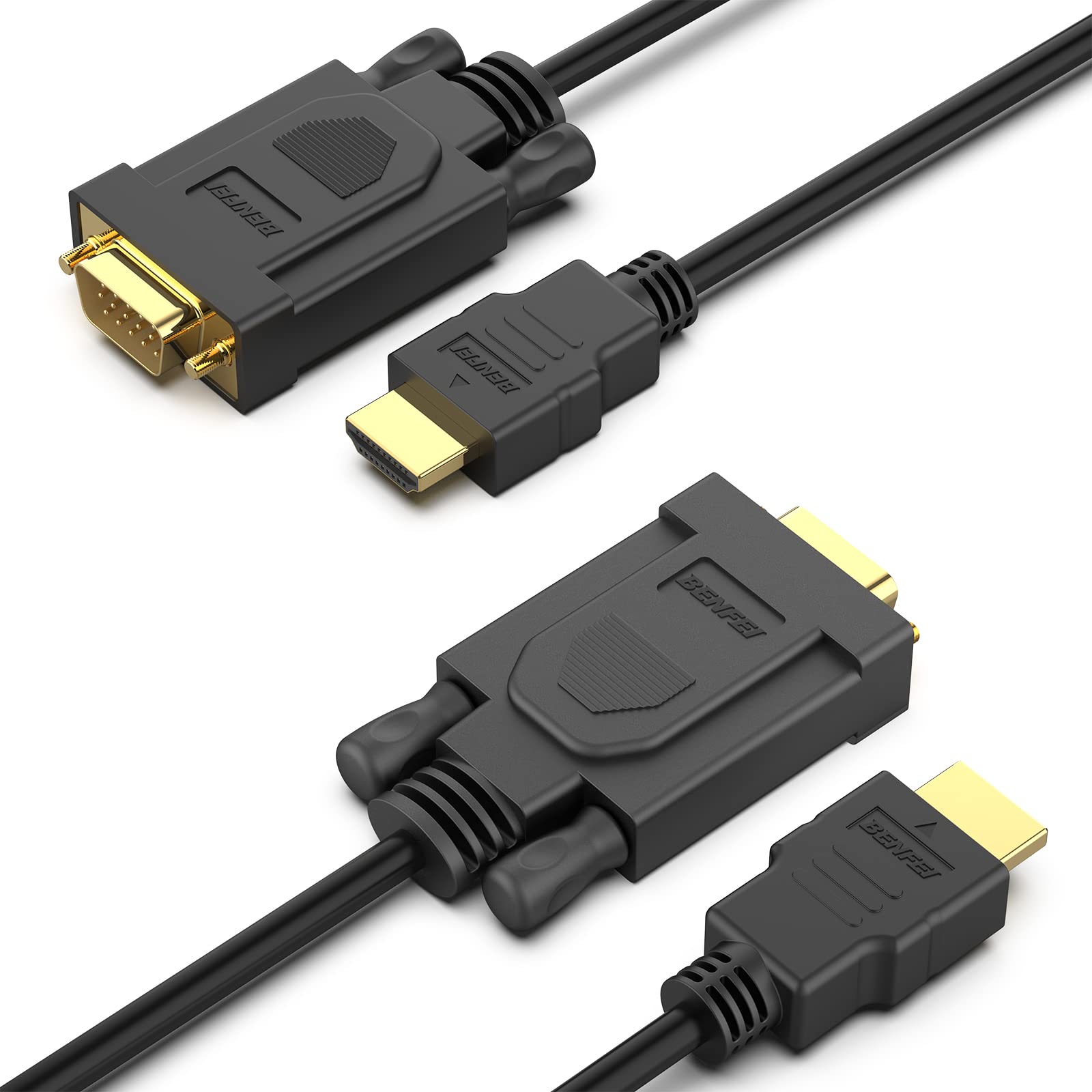 BENFEI 2個 1.8m HDMI-VGA ケーブル (逆方向に非対応) PC,モニター,プロジェクター, HDTV, Raspberry Pi, Roku, Xboxに対応