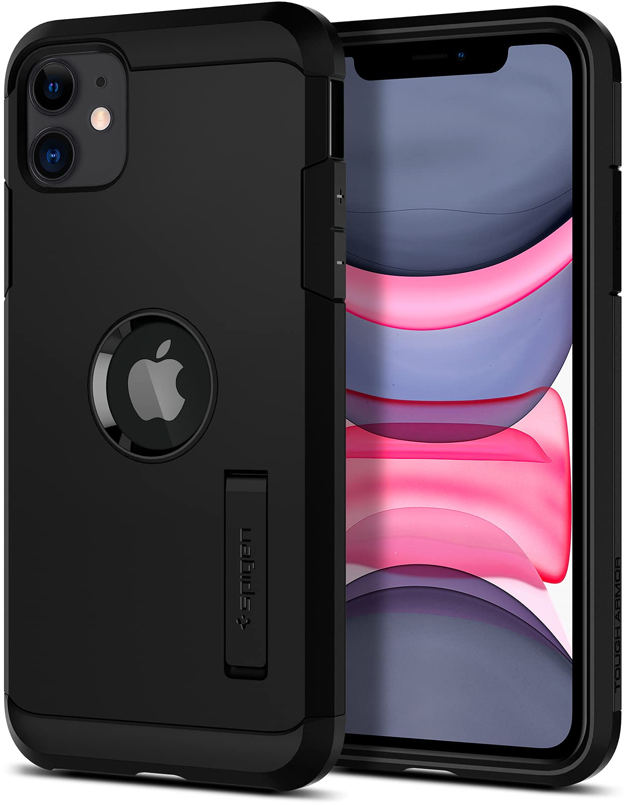 Spigen i Phone11ケース 耐衝撃 米軍MIL規格取得 スタンド機能 カメラ保護 傷防止 衝撃 吸収 Qi充電 ワイヤレス充電 タフ・アーマー 076CS27190 (ブラック)