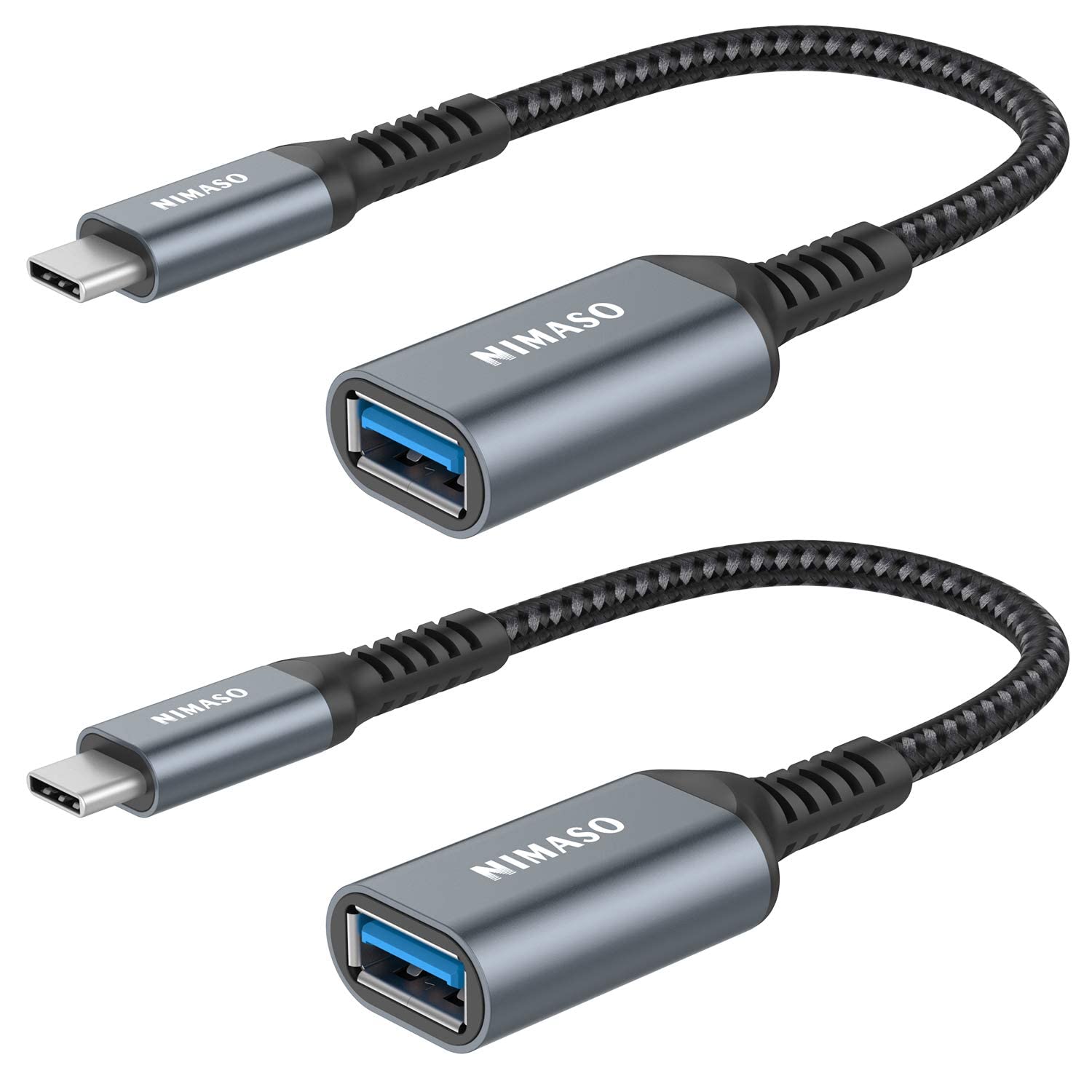 NIMASO USB C 変換 アダプタ (Type C - USB 3.0 メス) 20CM OTG ケーブル タイプC 変換コネクター (2本入り, グレー)