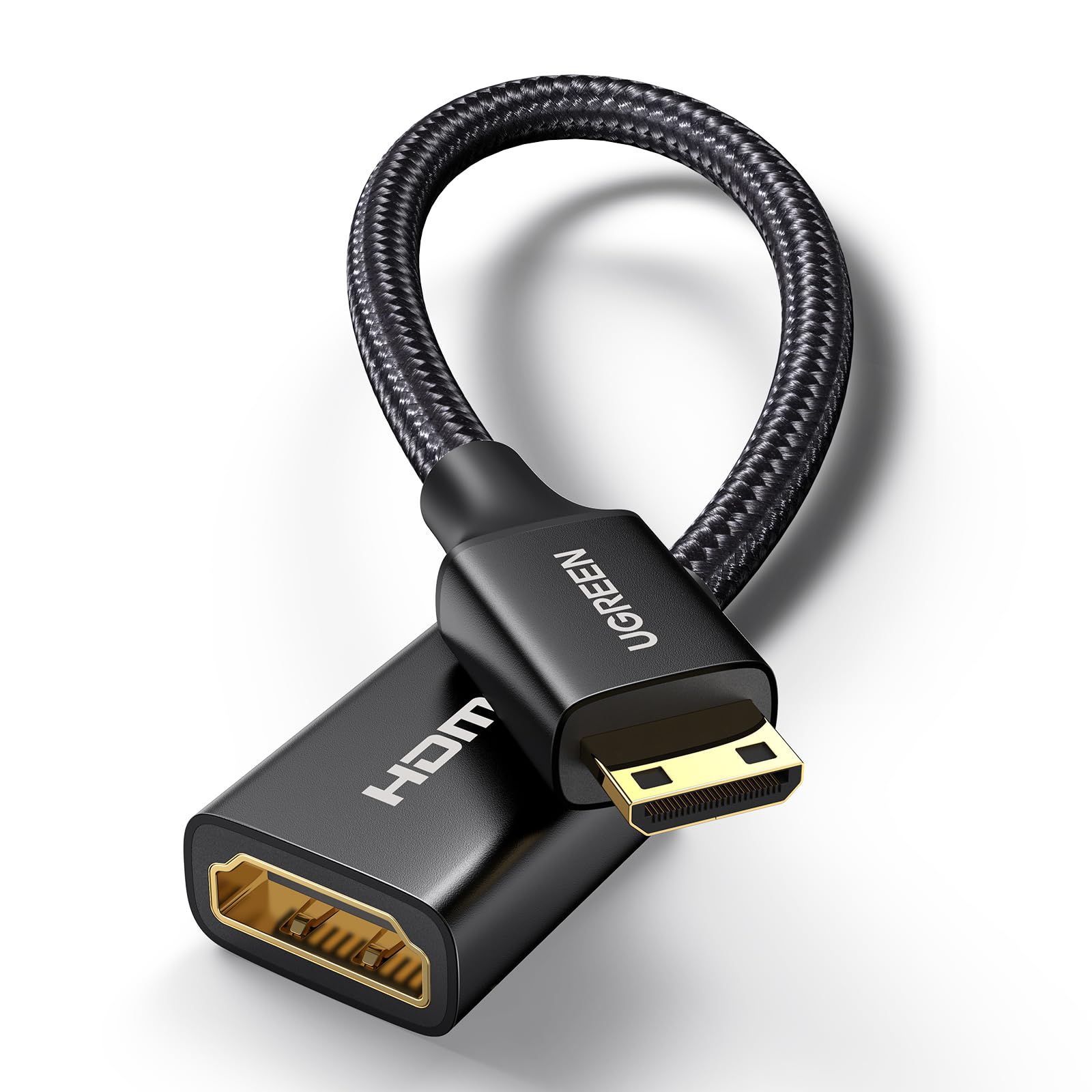 UGREEN Mini HDMI 変換 オスメス HDMI ミニHDMI 変換ケーブル (ミニHDMIタイプCオス - タイプAメス) HDMI 2.0 4K@60Hz ハイスピード ミニHDMI変換