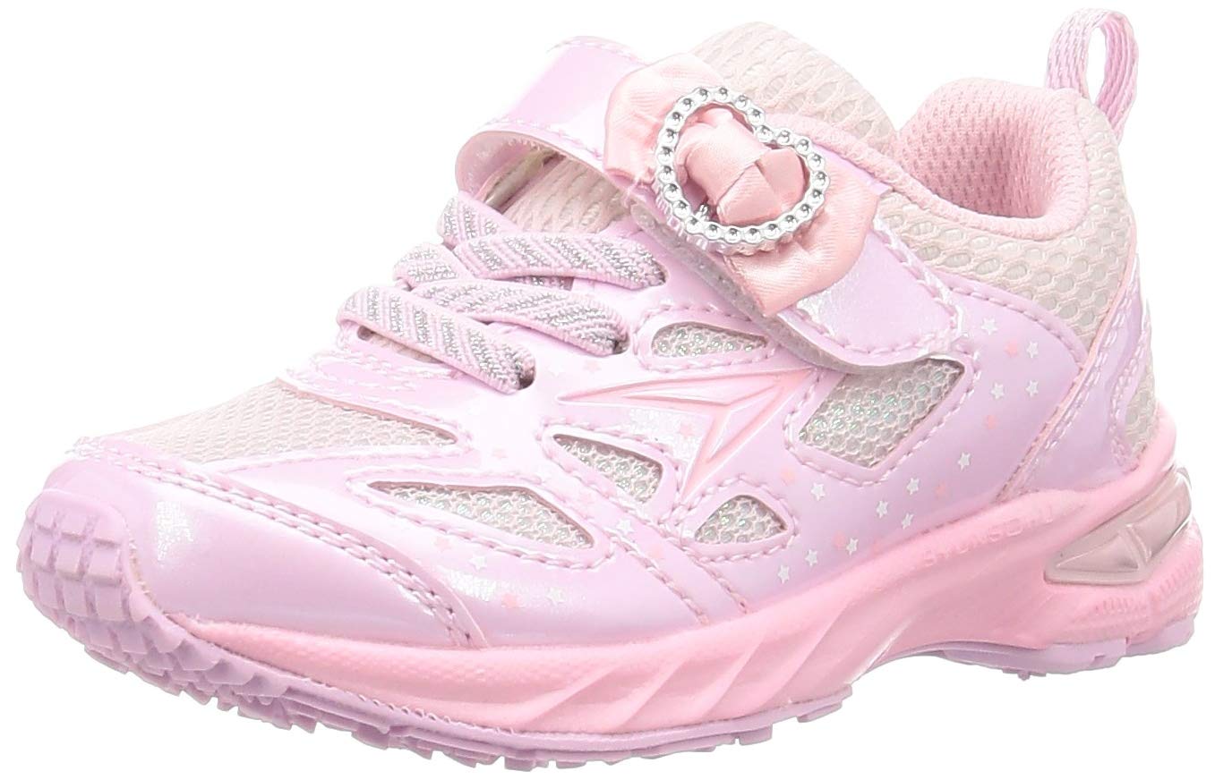 [シュンソク] スニーカー キッズ 女の子 子供靴 幅広 軽量 15~23cm 3E 2.5E LEC 6120 6440 ピンク ハートリボン飾り 20.5 cm