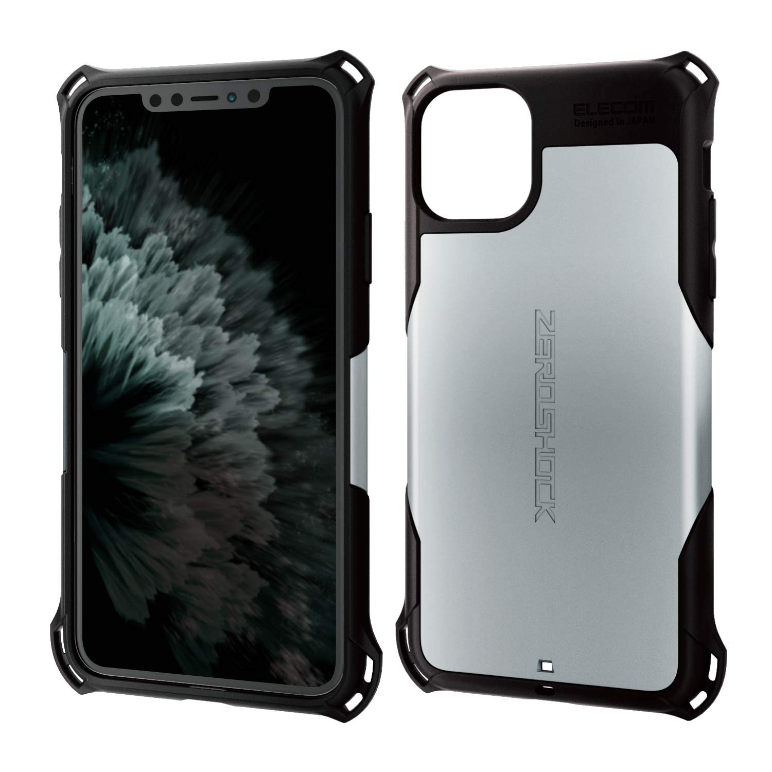 エレコム i Phone 11 Pro Max ケース ZEROSHOCK 耐衝撃 [落下時の衝撃から本体を衝撃吸収構造 (衝撃吸収フィルム付)] ストラップホール付き シルバー PM-A19DZER