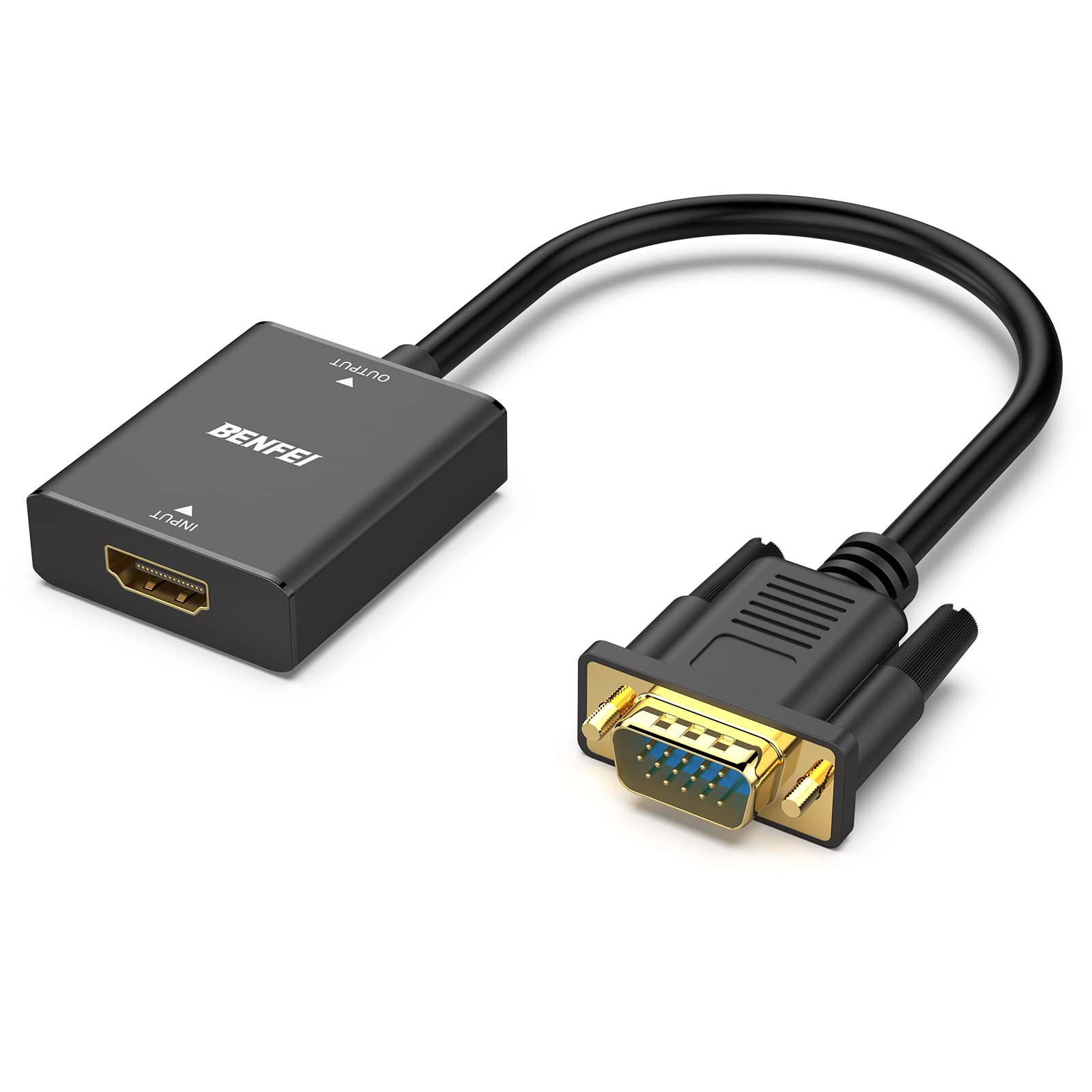 BENFEI HDMI-VGA、HDMI（メス）-VGA（オス）アダプタ（逆方向に非対応）、3.5mmオーディオジャック、TVスティック、コンピューター、デス