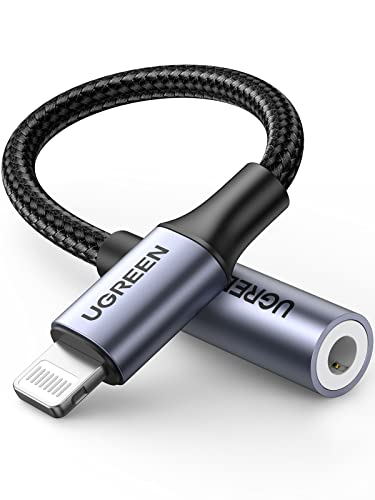 UGREEN MFi認証 Lightning - 3.5 mm ライトニング イヤホンジャック 変換 i Phone イヤホン 変換アダプタ ナイロン編み 24-bitハイレゾ音質 音量調節対応 通話