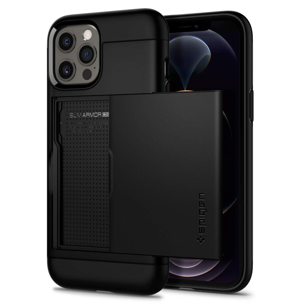 Spigen i Phone12Pro Max ケース カード 収納 耐衝撃 米軍MIL規格取得 落下防止 IC カード 収納 ポケット パスケース アイフォン12プロマックスケース スリム・アーマー