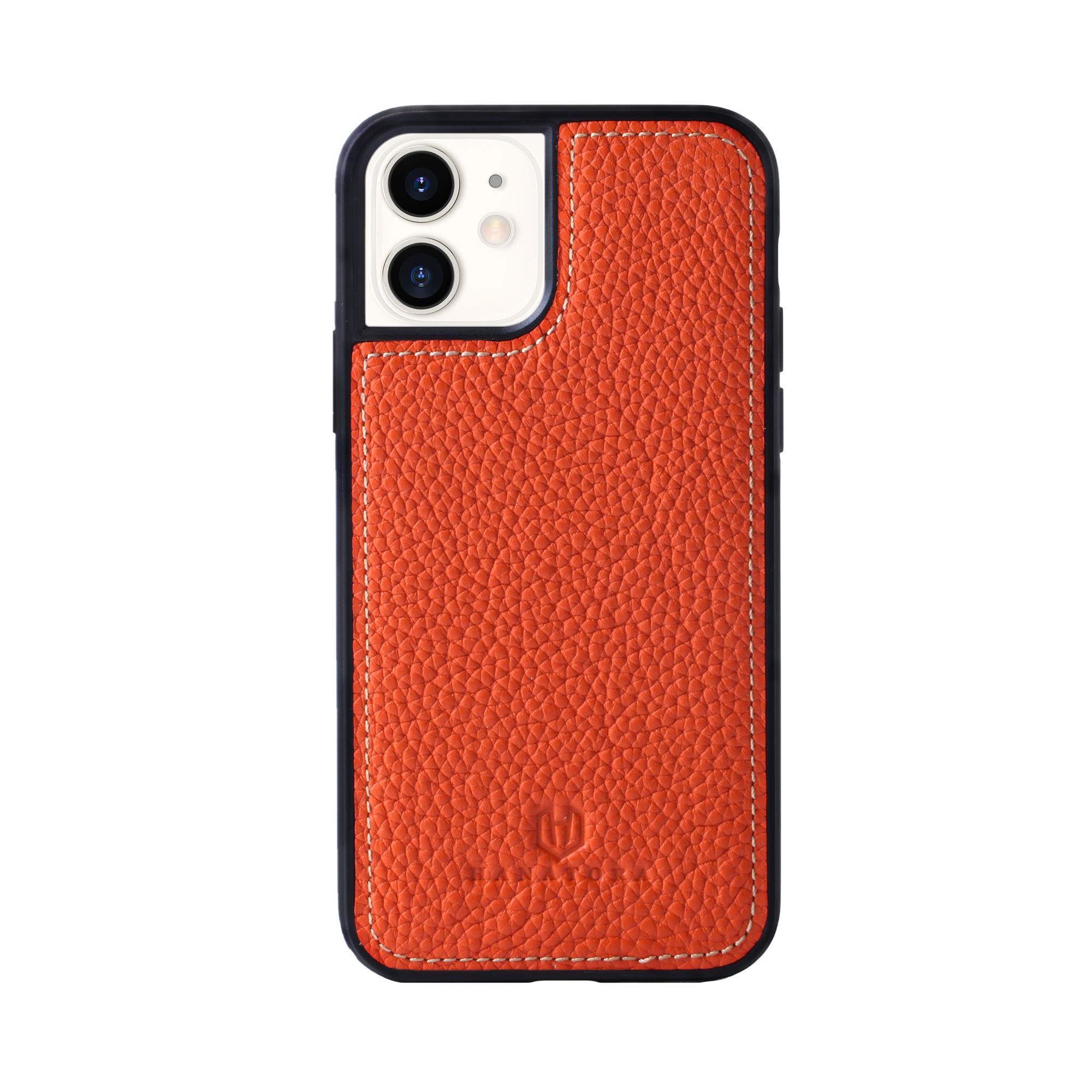 [HANATORA] i Phone11 本革ケース シュリンクカーフレザー 耐衝撃 ハンドメイド ギフト おしゃれ シンプル 大人可愛い メンズ レディース スマホケース 橙色 オレンジ SPG-1