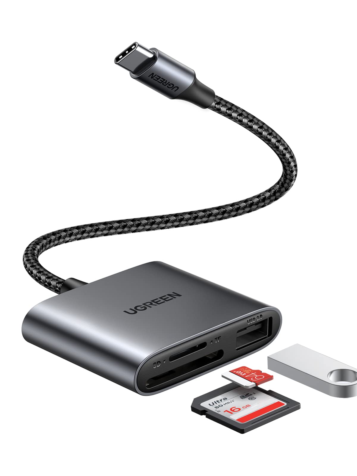 UGREEN 3in1 USB C SDカードリーダー USBポート拡張 多機能 Micro SD/SDカード/UHS-Iカード専用 高速データ転送 タイプC カード リーダー Mac Windows