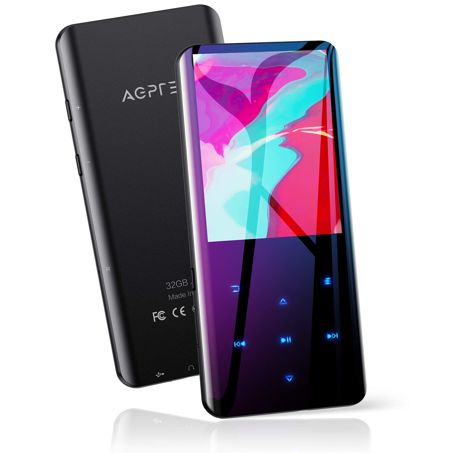 MP3プレーヤー AGPTEK Bluetooth5.2 32GB内蔵 mp3プレイヤー 3D曲面 音楽プレーヤー スピーカー内蔵 HIFI 2.4インチ大画面 デジタルオー