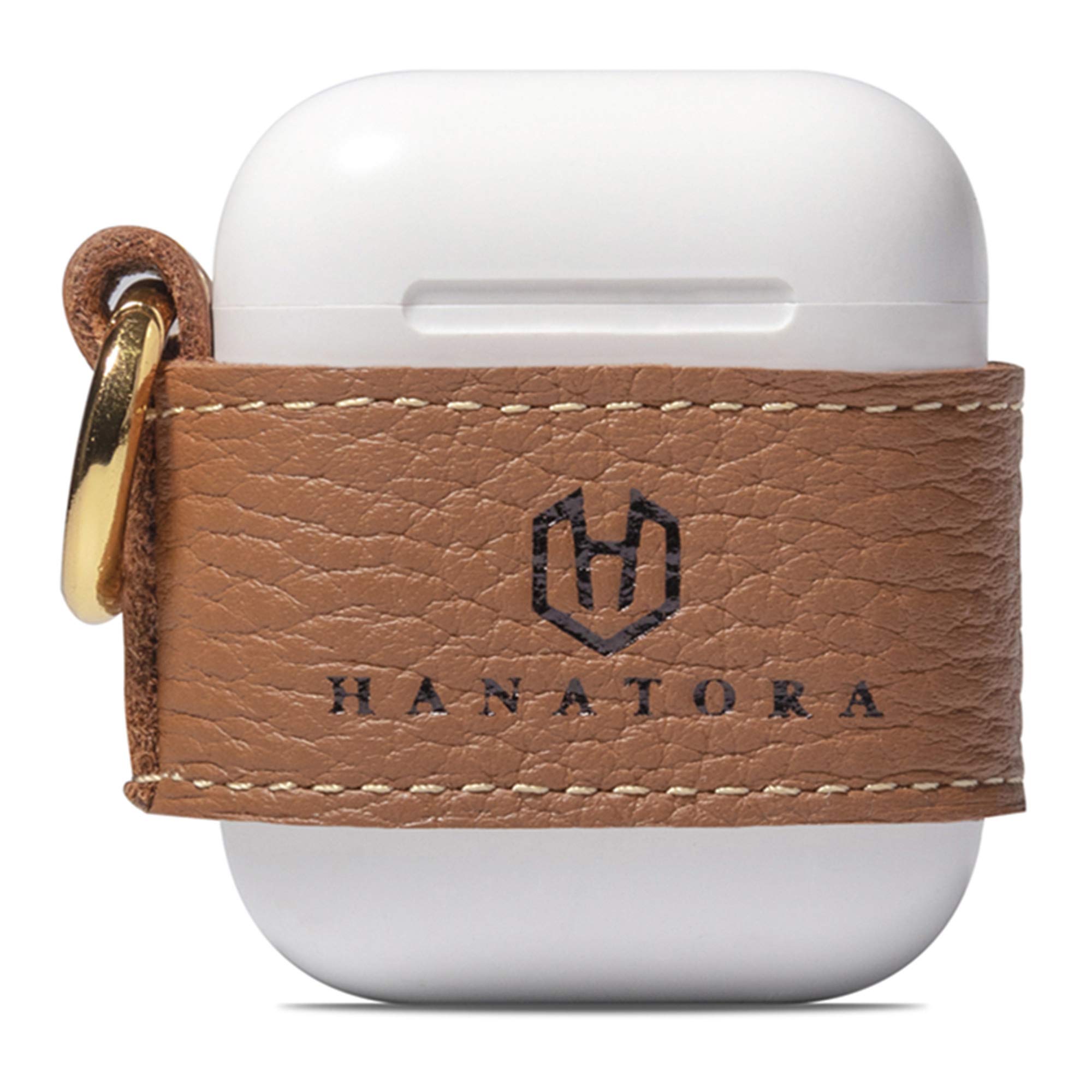 [HANATORA] AirPods ケース 本革 カバー 第1世代 第2世代 Wireless Charging Case シュリンクカーフレザー ベルトタイプ ハンドメイド 茶