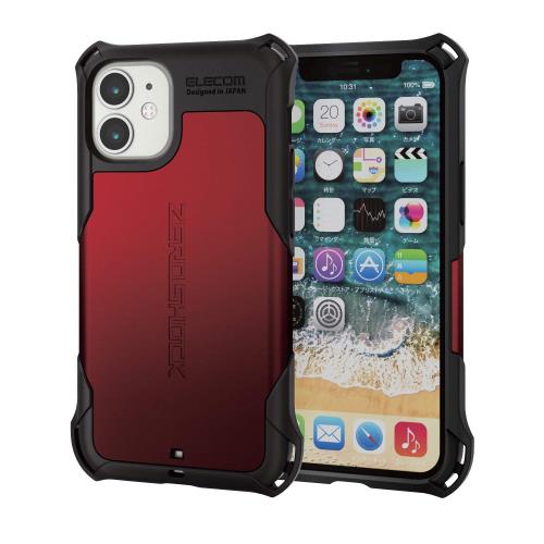 エレコム i Phone 12 mini ケース Qi充電対応 ハイブリッド ZEROSHOCK 耐衝撃 スタンダード レッド PM-A20AZERORD