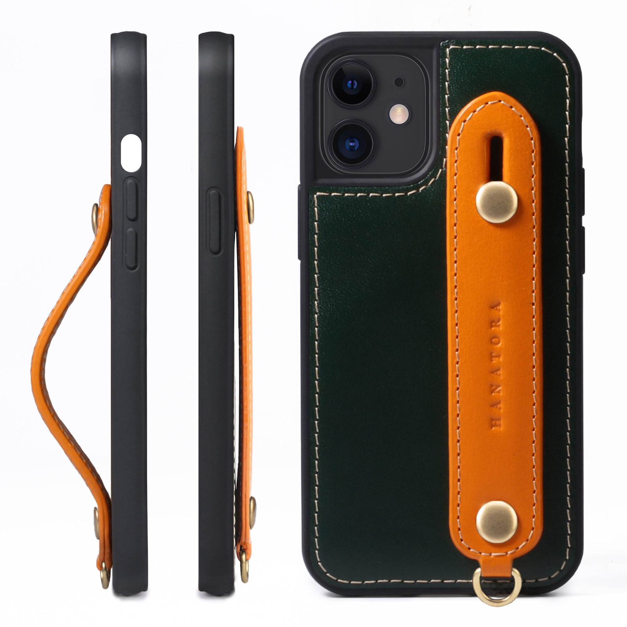 [HANATORA] i Phone12 mini ケース 本革 イタリアンレザー スマホケース 落下防止 耐衝撃 スタンド機能 ハンディベルト ハンドメイド ストラップホール ストラップリング ギフ