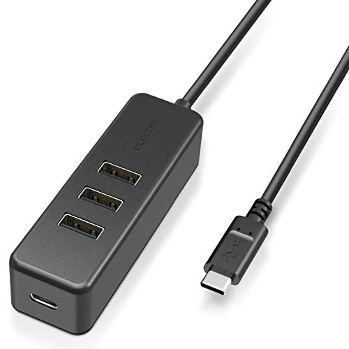 エレコム USBハブ Type-C USB-A 2.0×3ポート USB PD 60W対応 Type-C×1ポート ケーブル30cm マグネット付 ブラック U2HC-T431PBK
