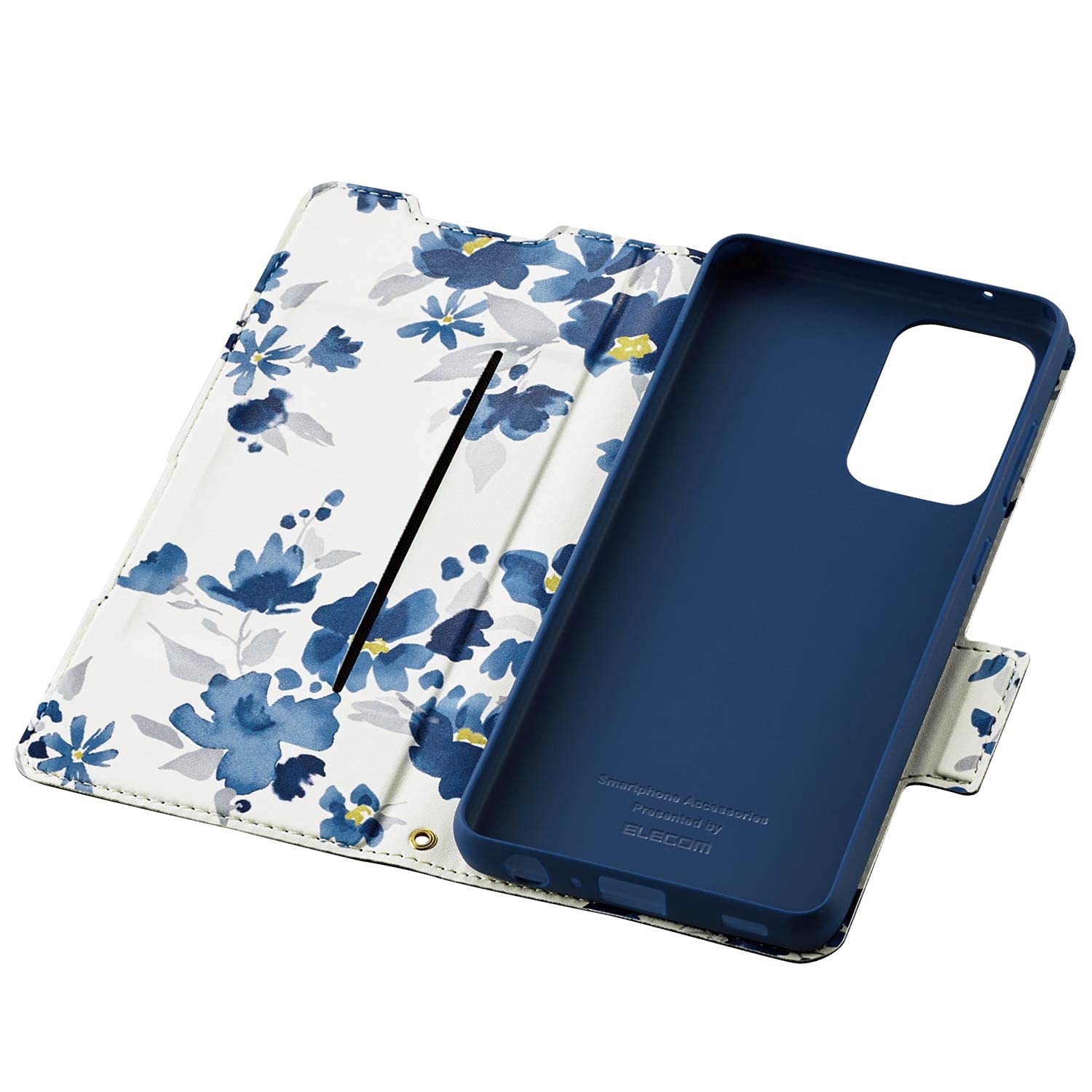 エレコム Galaxy A52 5G レザーケース 手帳型 UltraSlim Flowers 薄型 磁石付き ネイビー PM-G214PLFUJNV