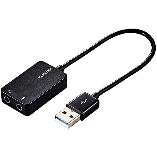 エレコム USBオーディオ変換アダプタ φ3.5mm USB to ステレオミニジャック 3極 4極 対応 ノイズ解消 ケーブルタイプ 0.15m ブラック USB-AADC02BK