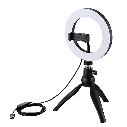 エレコム LED リングライト 三脚 16 3色モード / 10段階調光 USB給電 ブラック DE-L02BK