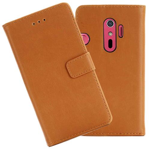 Anrek FUJITSU docomo らくらくスマートフォン4 F-04J 兼用 ケース 手帳型 カバー (ブラウン ） ドコモ アローズf04j 手帳型ケース カード収納 サイドマグネット スタ