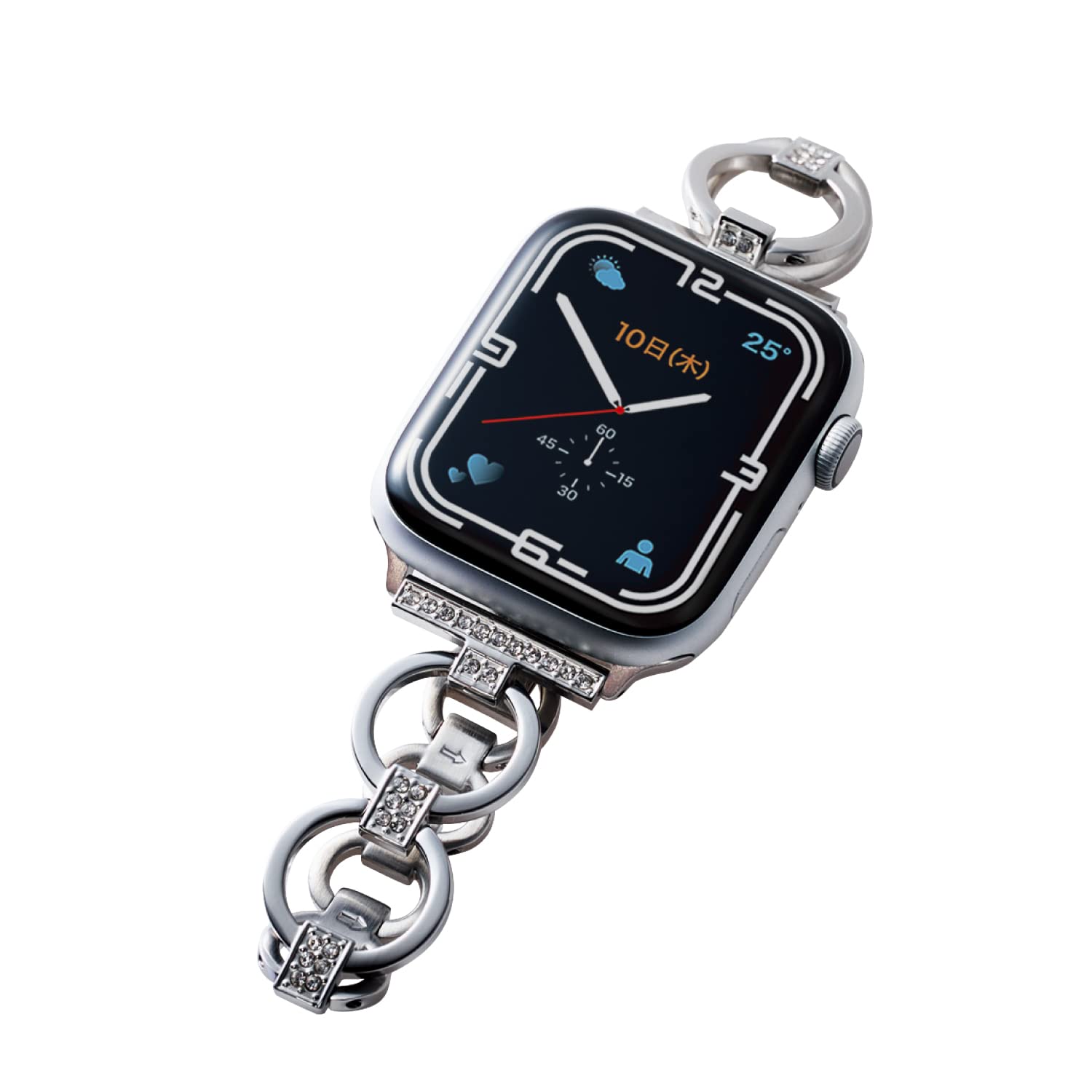 エレコム Apple Watch Series 7 [45mm]、SE、6、5、4 [44mm]、3、2、1 [42mm] バンド ステンレス チェーンタイプ ラインストーン シルバー AW-45BD