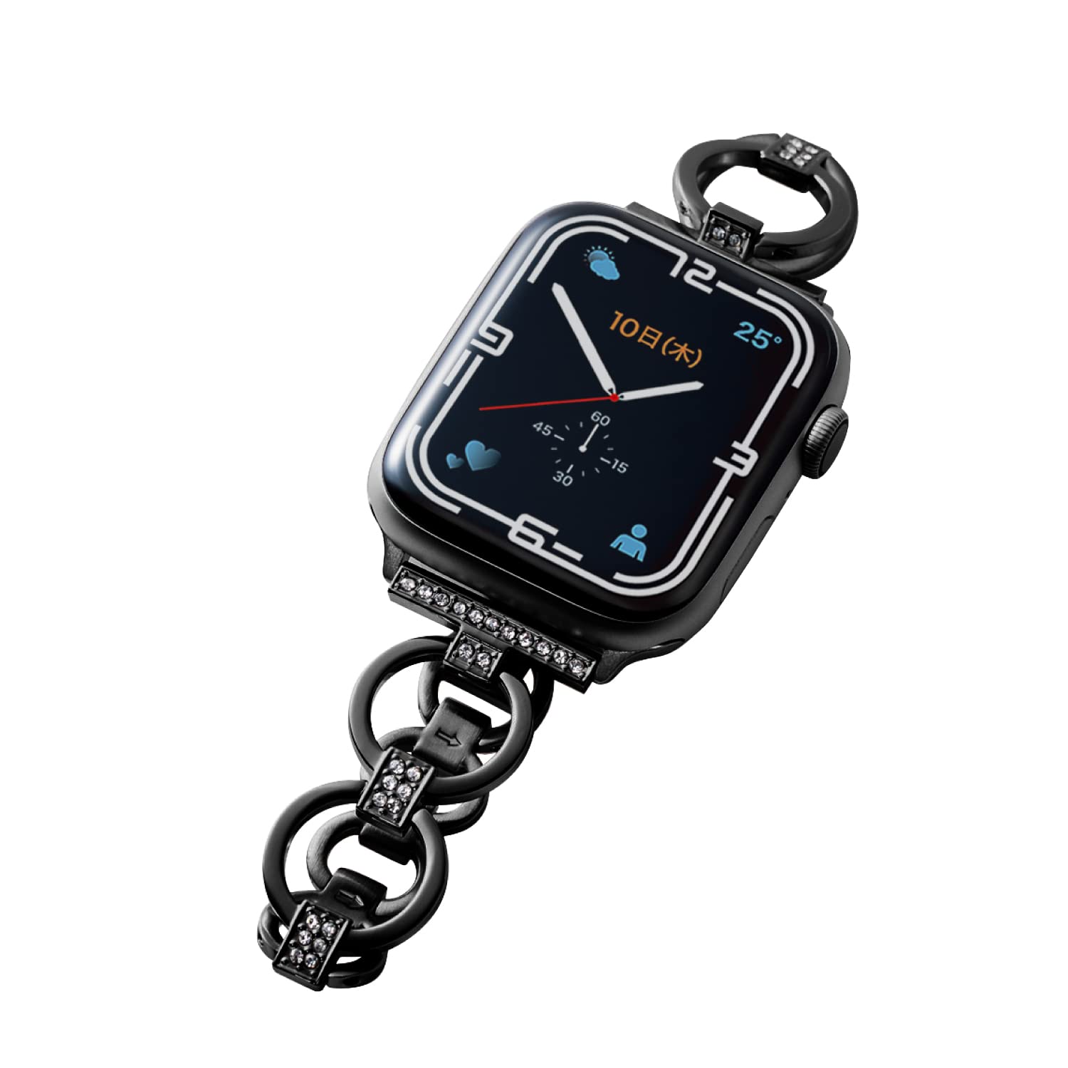 エレコム Apple Watch Series 7 [45mm]、SE、6、5、4 [44mm]、3、2、1 [42mm] バンド ステンレス チェーンタイプ ラインストーン ブラック AW-45BD