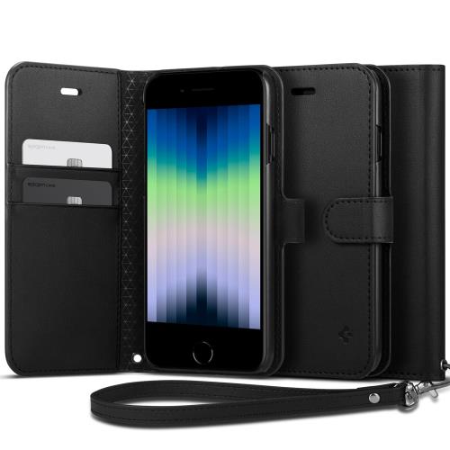 Spigen i Phone SE3 SE2 第3/2世代 ケース i Phone7/8用 ケース 手帳型 ストラップ 頑丈 革 ショルダー 薄型 財布 マグネット式 カード 収納 スタンド機能 カー