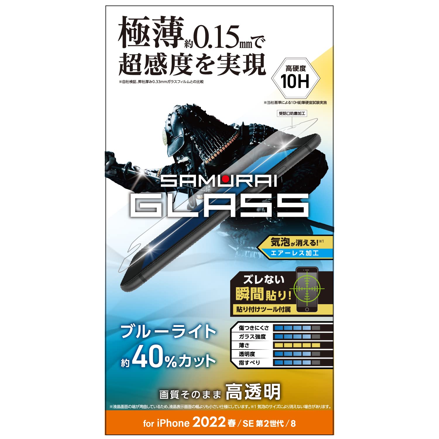 エレコム iPhone SE (第2世代/第3世代) / 8 / 7 / 6s / 6 用 フィルム ガラス 極薄 0.15mm ブルーライトカット PM-A22SFLGSBL