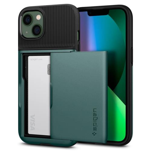 Spigen i Phone 13 ケース カード 収納ケース 2重構造 耐衝撃 米軍MIL規格取得 落下防止 IC カード ポケット パスケース スリム・アーマー CS ACS04563 (ミッドナ