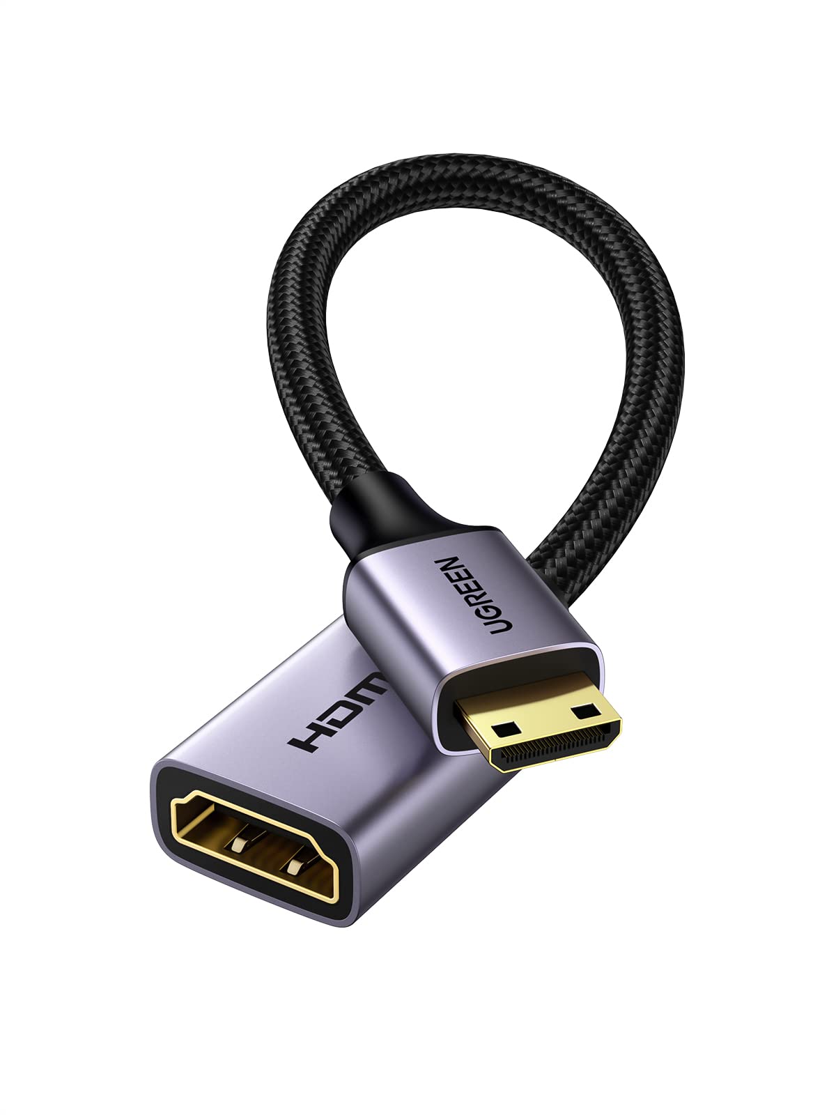 UGREEN Mini HDMI 変換 オスメス HDMI ミニHDMI 変換ケーブル (ミニHDMIタイプCオス - タイプAメス) HDMI 2.0 4K@60Hz ハイスピード ミニHDMI変換
