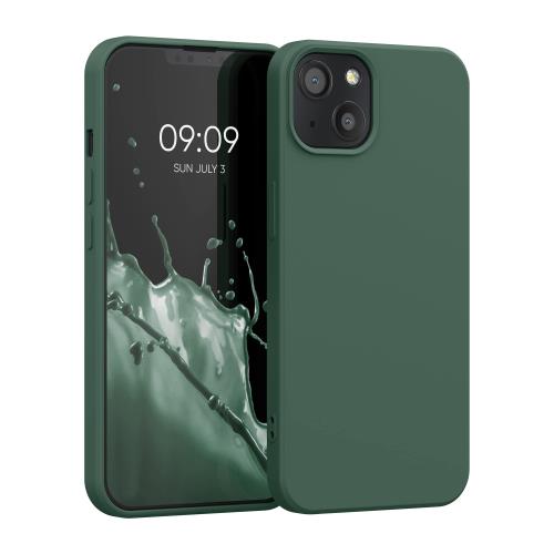 kwmobile スマホケース Apple i Phone 13対応 ケース - 極薄 TPU シリコン マイクロファイバー モスグリーン