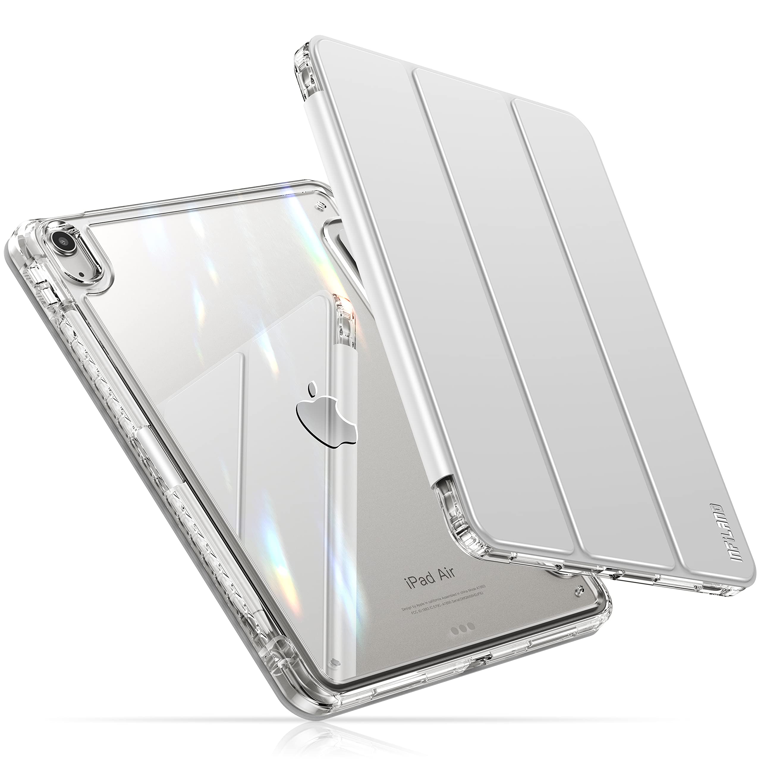 INFILAND iPad Air 第5世代/第4世代 2022/2020 用 ケース ipad 10.9インチ カバー ペンホルダー付き 軽量 薄型 裏全透明カバー 耐衝撃 三