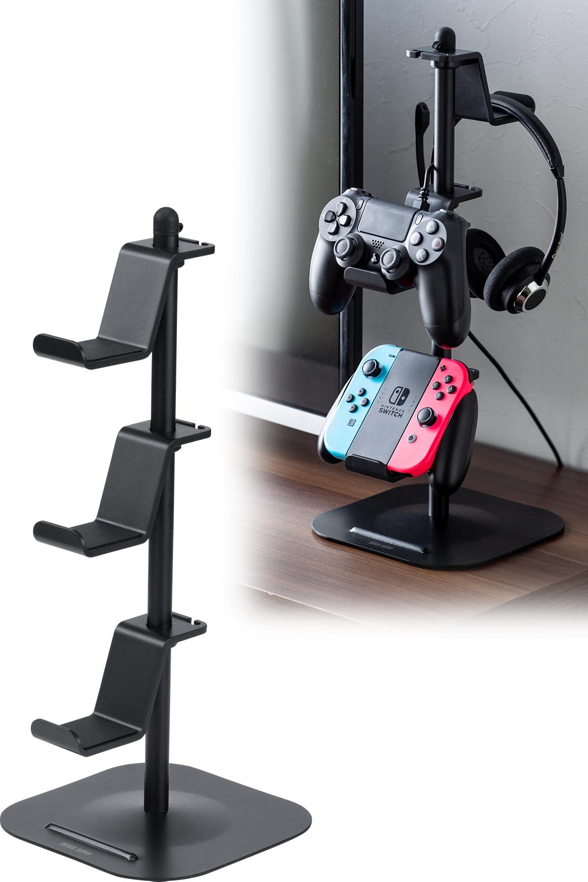 サンワダイレクト コントローラースタンド 幅17×奥行17×高さ45.1cm ヘッドホン スタンド ブラック 200-GAP011BK