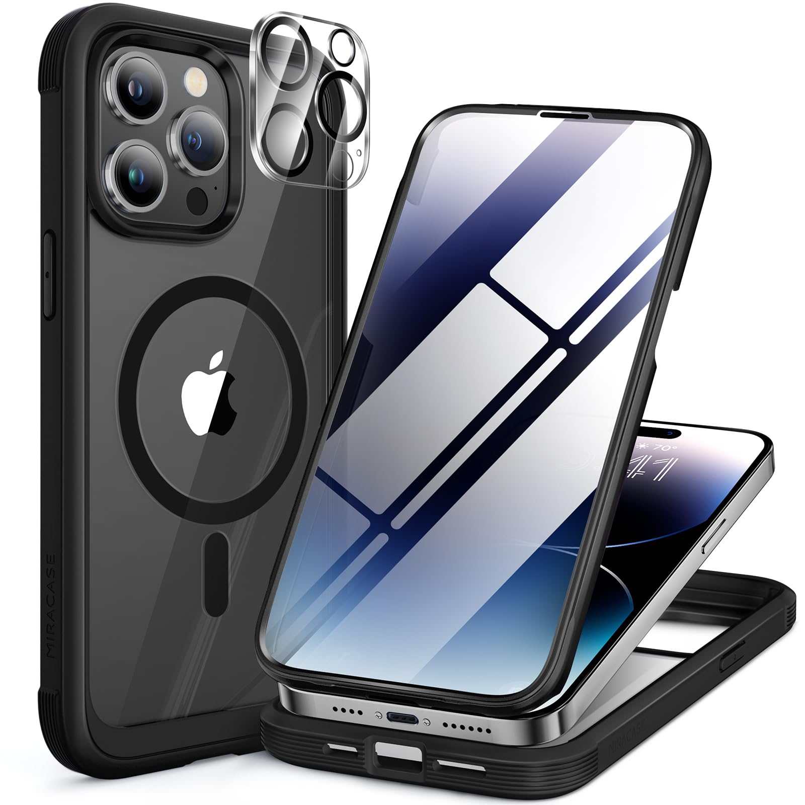 Mag Safe対応Miracase i Phone14pro用ケース スマホケース iphone14プロ 用 カバー 全身バンパー保護ケース 9H 強化ガラス 6.1インチ フルカバー 360°保護