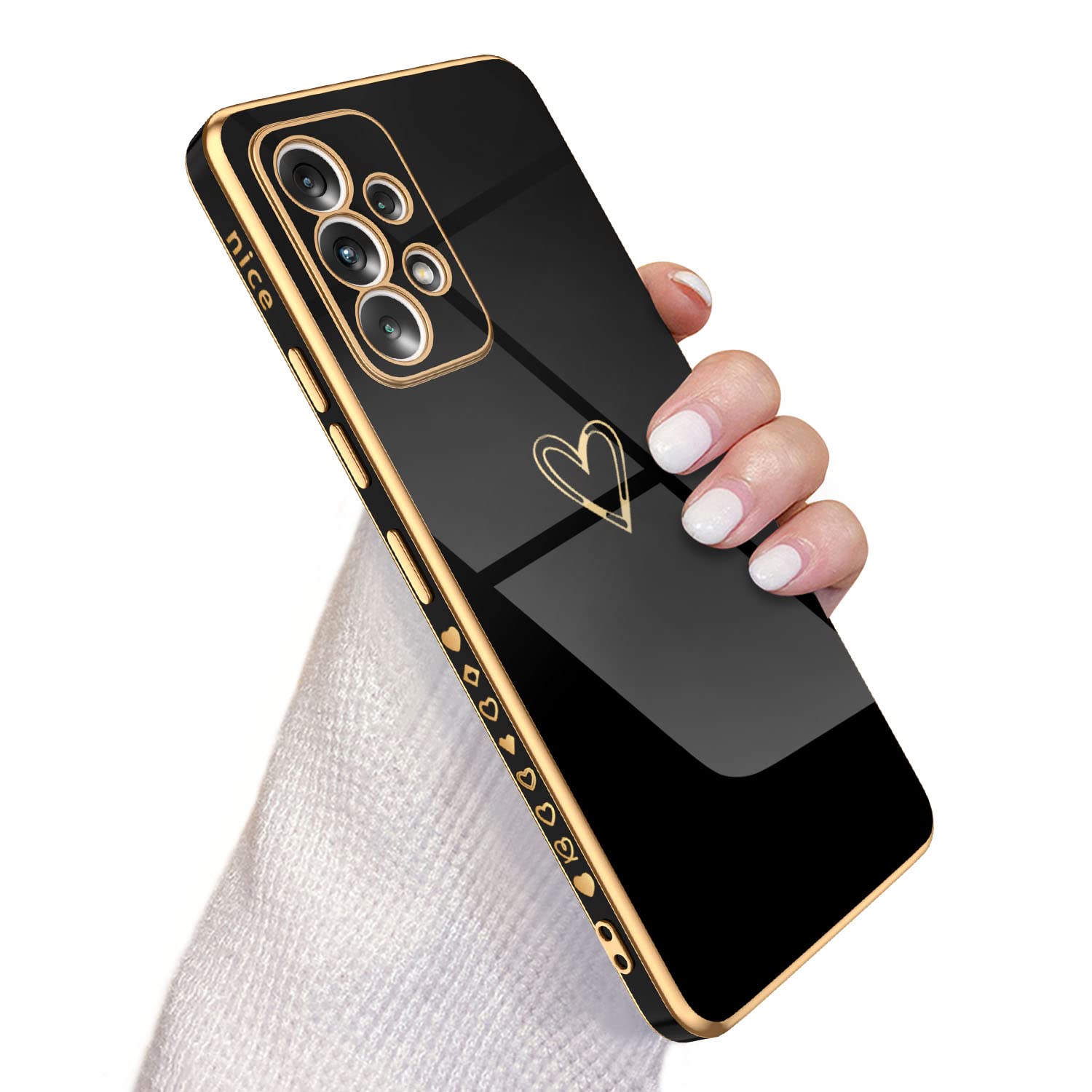 QLTYPRI Samsung Galaxy A53 5G ケース SC-53C/SCG15 ケース かわいい メッキラブハートソフト TPU カバー 女性 人気 軽量 スマホケース レンズ保護 落下