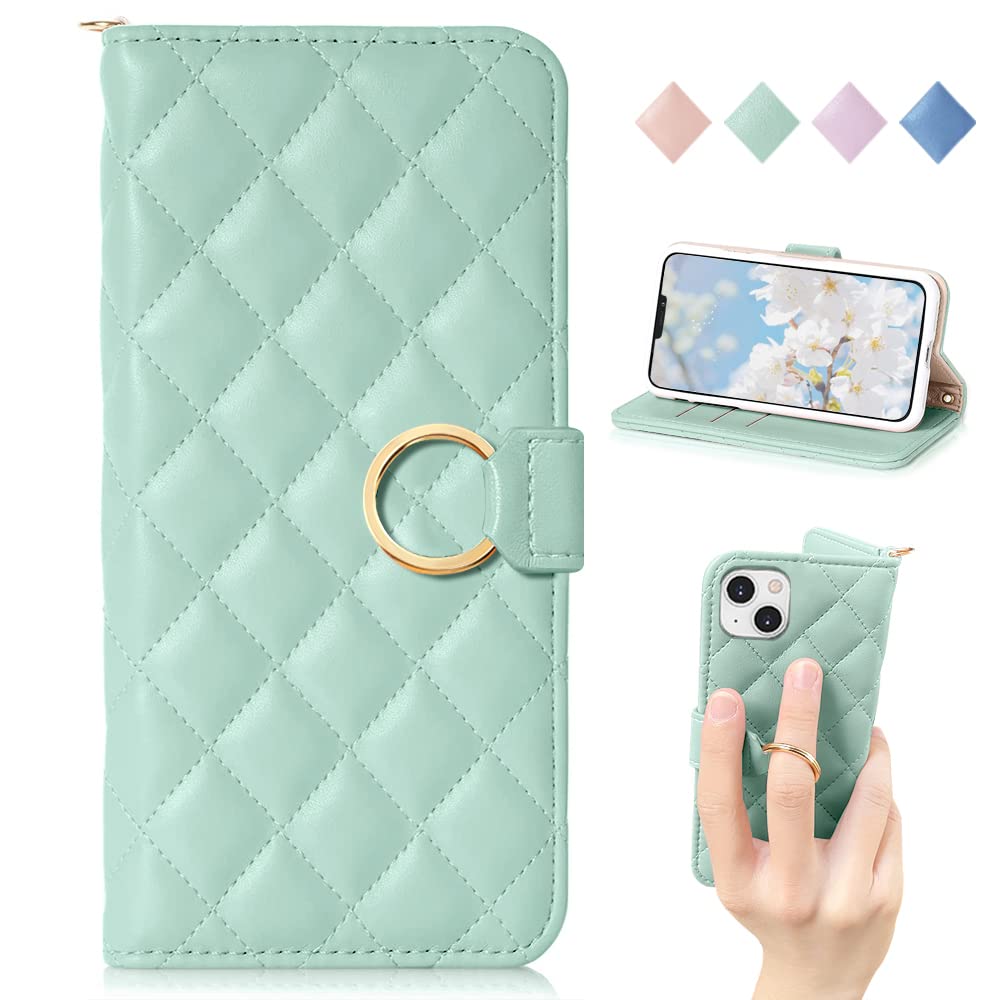 MAGICASE FOR i Phone 14 ケース 手帳型 チェック柄 刺繍 i Phone14 手帳型ケース 人気 リング付きアイフォン 14 ケース 手帳型 カバー カード収納 かわいい スタ