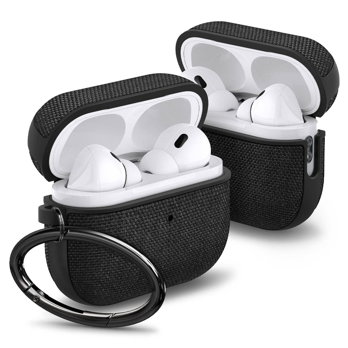 Spigen Airpods Pro2 ケース ファブリック ワイヤレス充電 対応 カラビナ リング 滑り止めフィルム 付き 衝撃 吸収 軽量 キズ防止 耐衝撃 ACS05483 (ブラック)