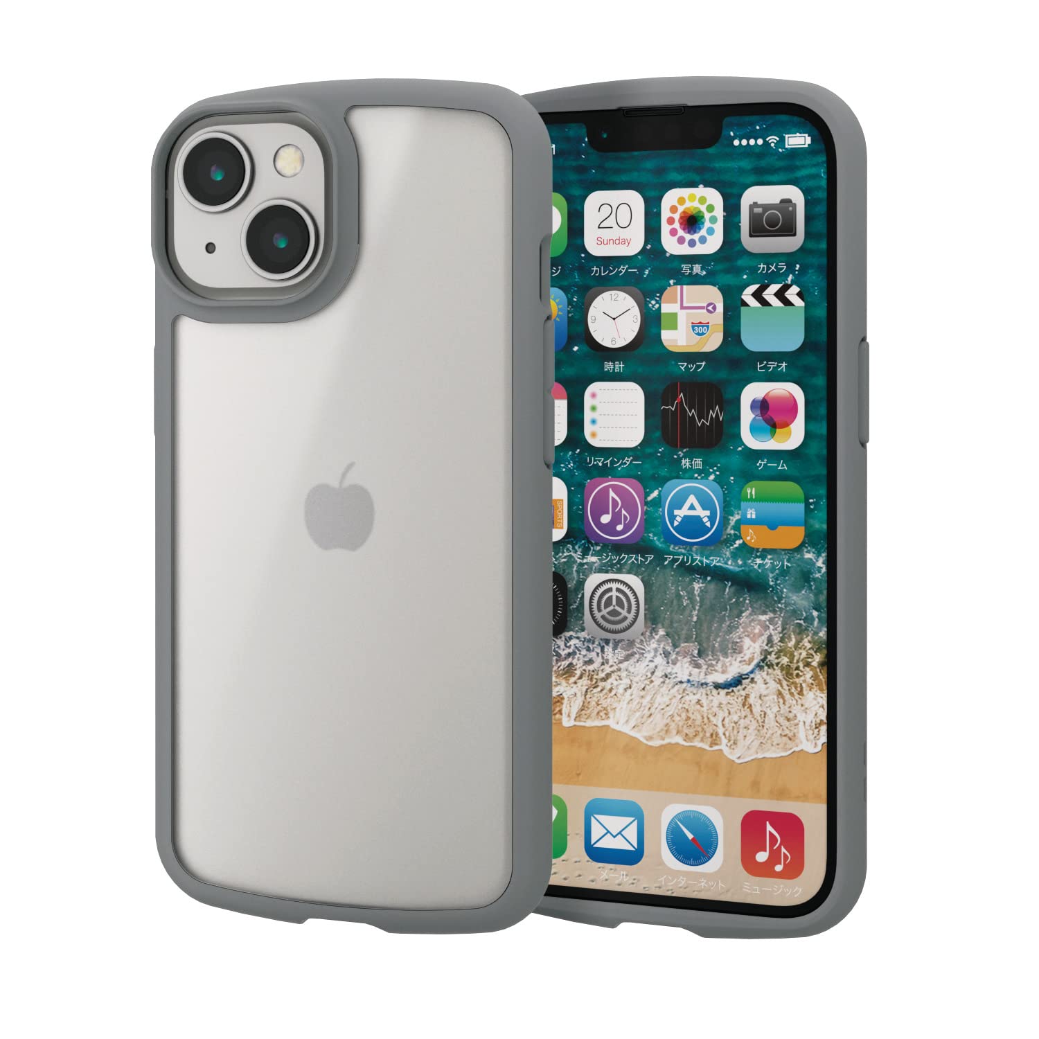 エレコム i Phone 14 / 13 ケース カバー 耐衝撃 衝撃吸収 マット加工 指紋防止 半クリア 半透明 TOUGH SLIM LITE ストラップホール付き フレームカラー(グレー) PM