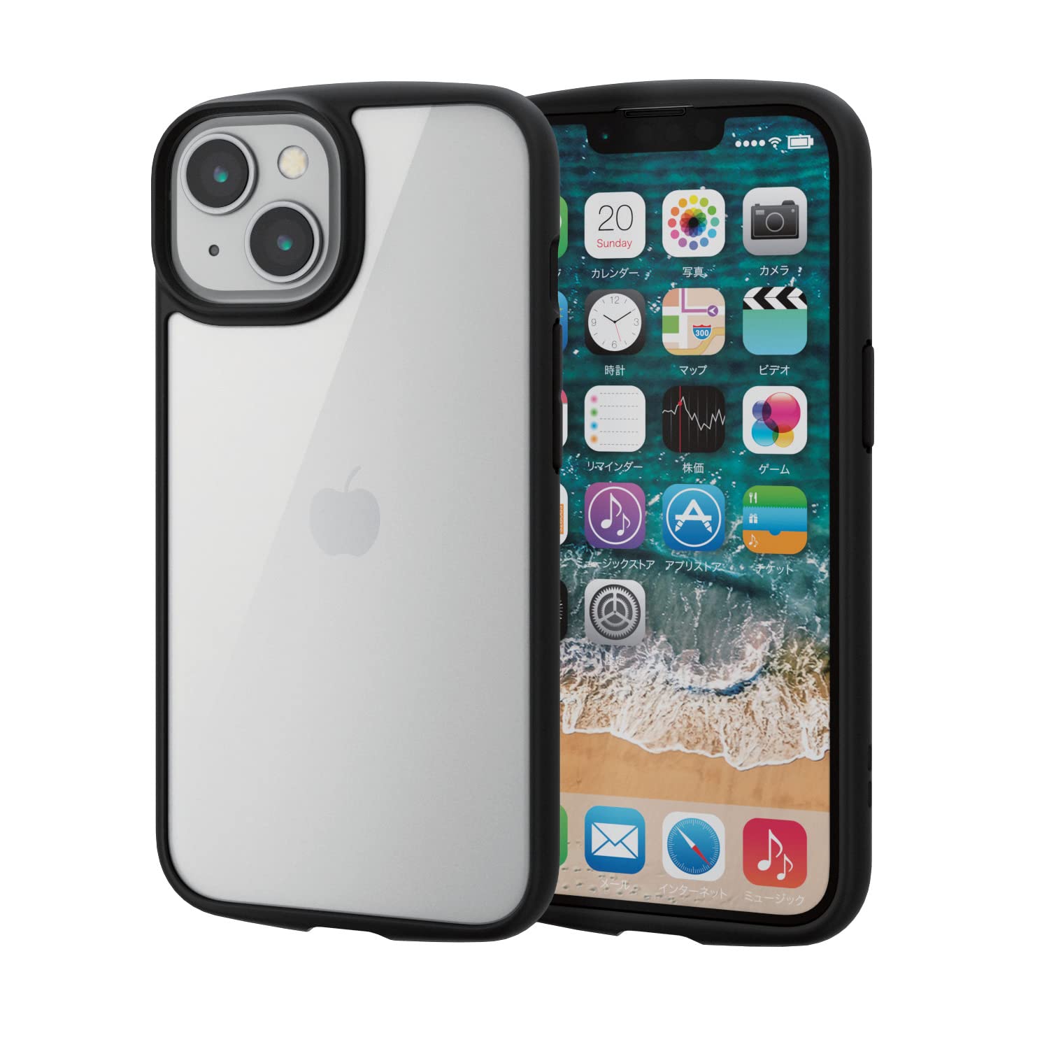 エレコム i Phone 14 / 13 ケース カバー 背面ガラス 硬度9H 耐衝撃 衝撃吸収 TOUGH SLIM LITE [全周配置のエアクッションが衝撃を吸収] ストラップホール付き フレー