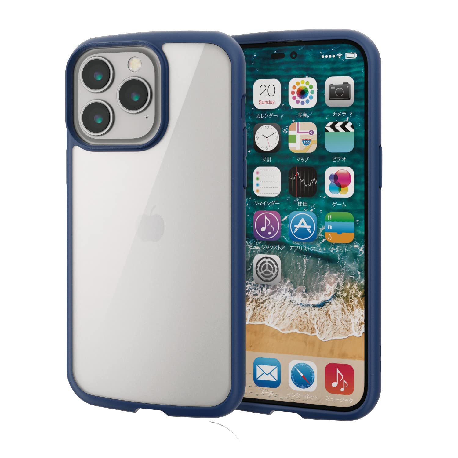 エレコム i Phone 14 Pro Max ケース カバー 耐衝撃 衝撃吸収 ハイブリッド 軽量 薄型 背面クリア TOUGH SLIM ストラップホール付き ネイビー PM-A22DTSLFCN