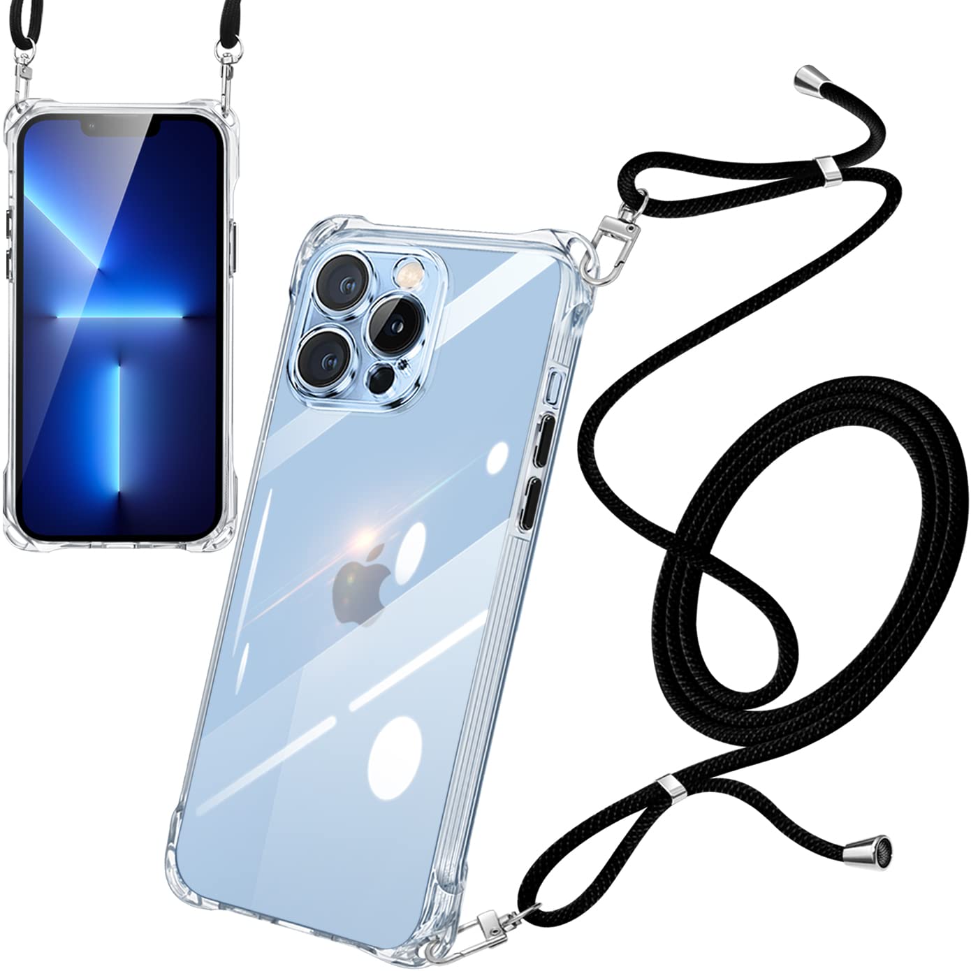 i Phone13 Pro Max ケース ショルダー クリア 耐衝撃 ストラップ付き スマホケース アイフォン13 pro max カバー 透明 薄型 軽量 TPU シリコン 紐付き 肩掛け 首掛け