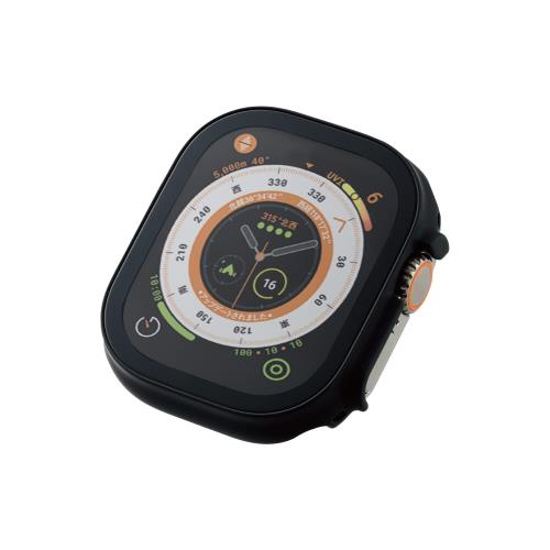 エレコム Apple Watch Ultra 49mm カバー ケース ガラス ゴリラガラス 10H 指紋防止 ブラック AW-22CFCGOBK