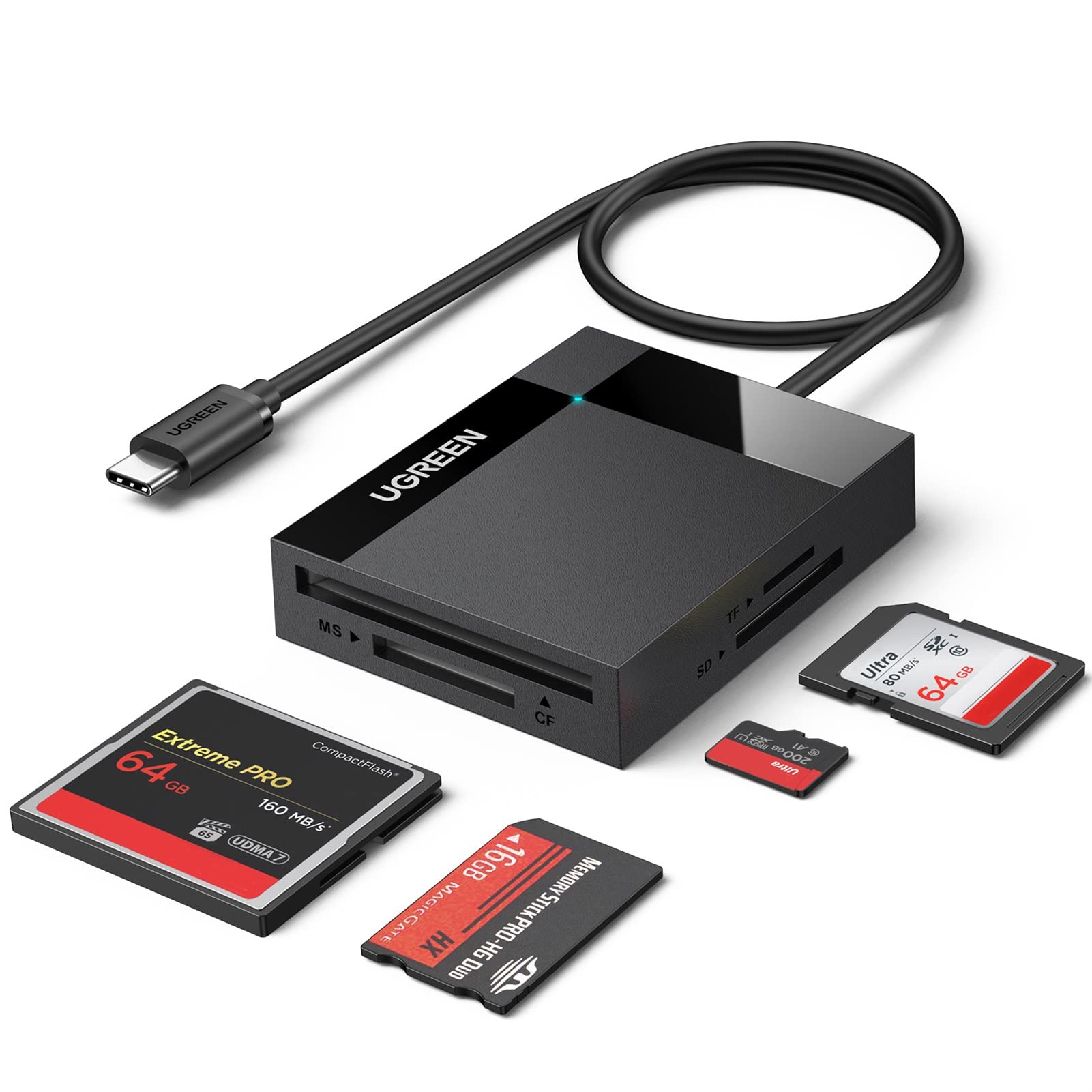 UGREEN カードリーダー USB C 4in1 SD microSD CF MS 4枚カード同時に読書 2TB Max 高速転送 SD SDXC SDHC MM CRS-MMC UHS-Iカード Windo