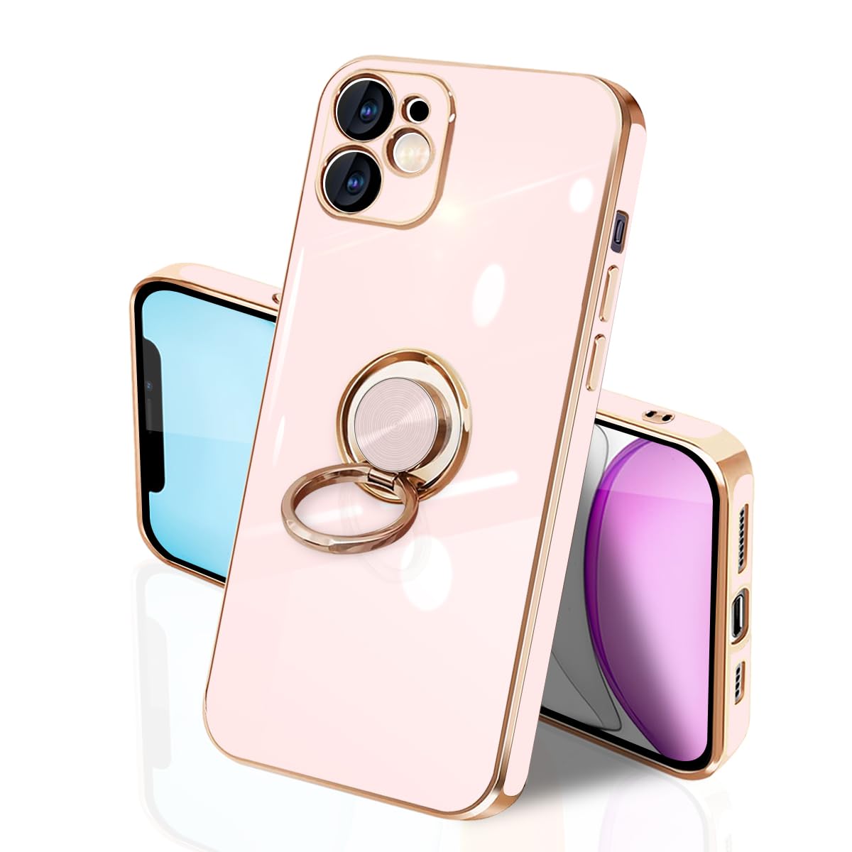 i Phone 11 ケース リング付き イフォン11 リング TPU カバー 全面保護 耐衝撃 スマホケース 360°回転 スタンド機能 携帯カバー 車載ホルダー対応 ストラップホール付き メッキ加