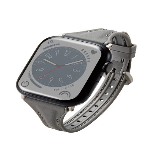 [エレコム] アップルウォッチ Watch バンド 49mm 45mm 44mm 42mm / Ultra SE2 SE 8 7 6 5 4 3 2 1 対応 革 レザー TPU スリム チャコールブ