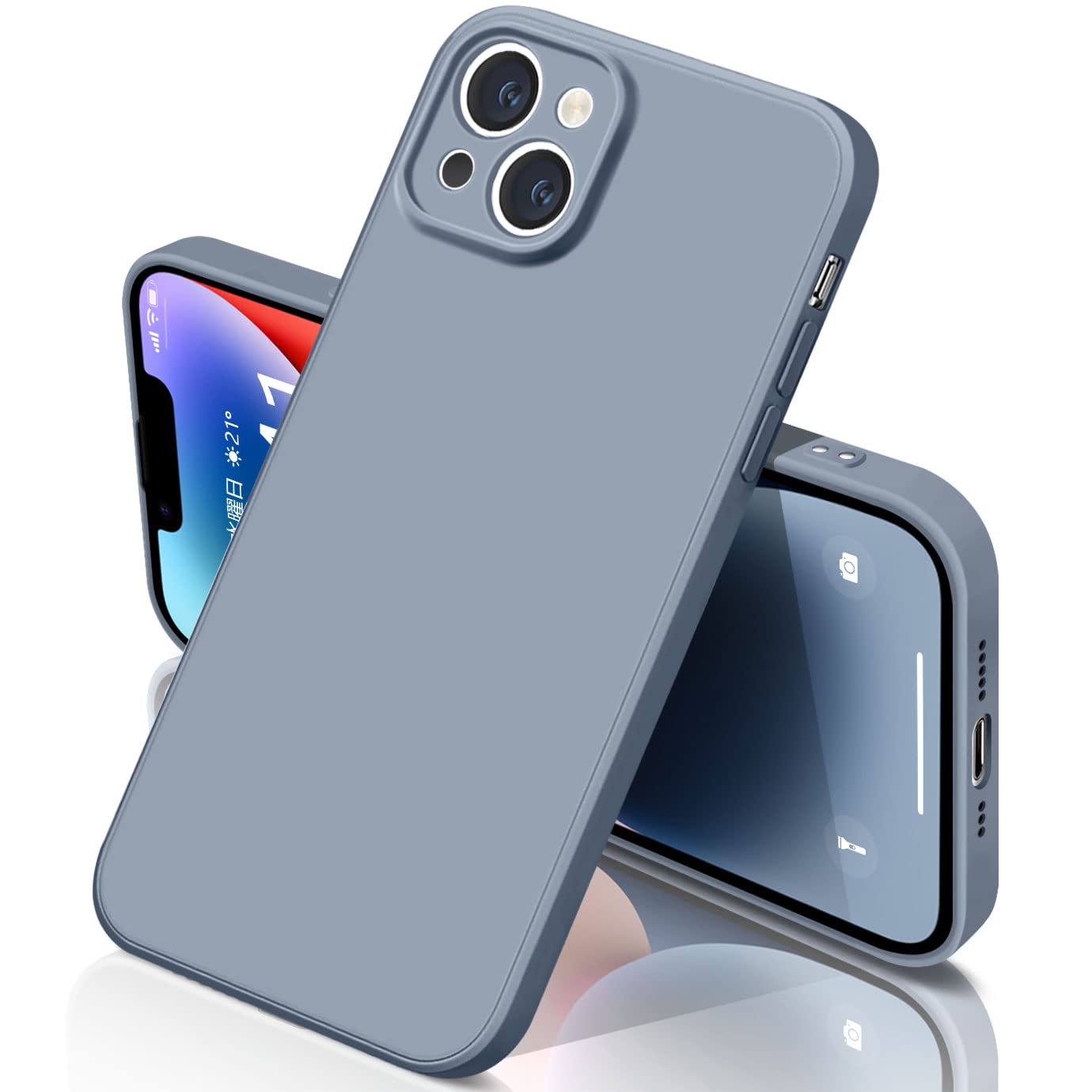 iphone14ケース シリコン 耐衝撃 さらさら手触り 傷付き防止 超軽量 マット質感 指紋防止 レンズ保護 ワイヤレス充電 アイフォン14 カバー(グレーブルー)