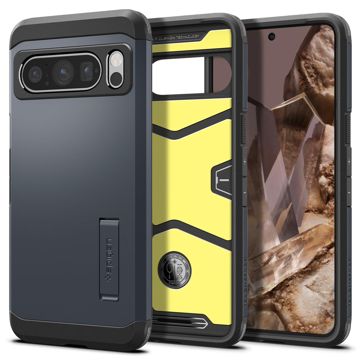 Spigen Google Pixel8 Pro ケース スタンド付き 米軍MIL規格取得 耐衝撃 三層構造 スマホスタンド カメラ保護 傷防止 衝撃 吸収 タフ・アーマー ACS06320 (メタル