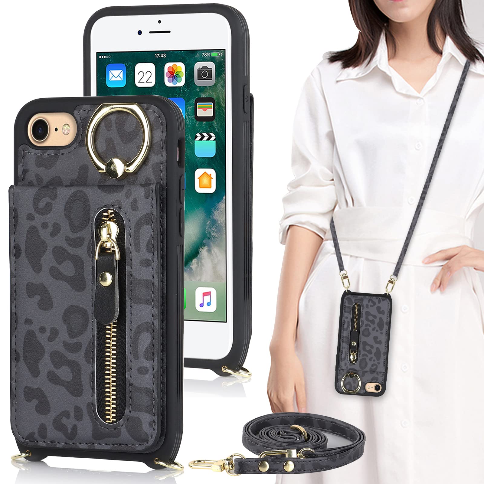 i Phone7 i Phone8 i Phone SE 2020 2022 i Phone SE 第2世代 第3世代 ケース 手帳型 リング付き 上下開 ショルダー リング付きケース リング アイホ