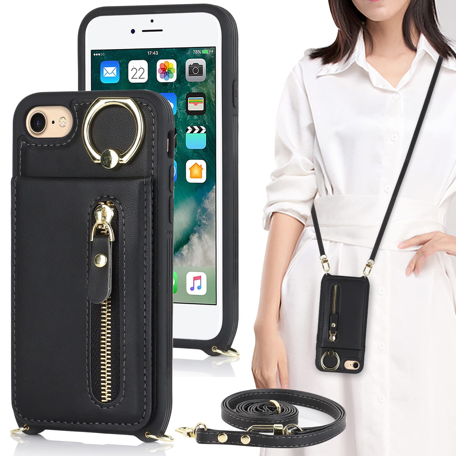 i Phone7 i Phone8 i Phone SE 2020 2022 i Phone SE 第2世代 第3世代 ケース 手帳型 リング付き 上下開 ショルダー リング付きケース リング アイホ