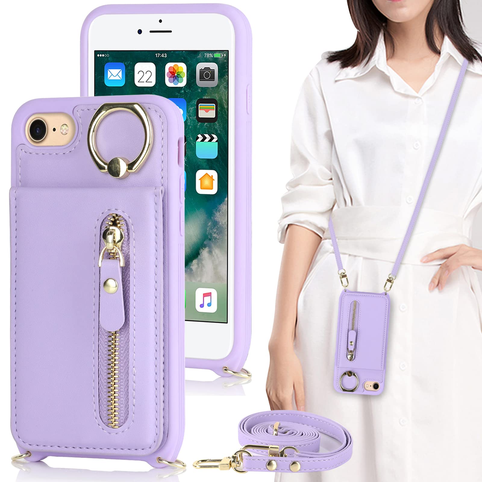 i Phone7 i Phone8 i Phone SE 2020 2022 i Phone SE 第2世代 第3世代 ケース 手帳型 リング付き 上下開 ショルダー リング付きケース リング アイホ